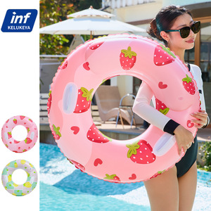 Flotador inflable de fresa de 90 cm con doble cámara de aire engrosada para piscina, parque acuático, flotador de PVC unisex para adultos con asa - Product Image 5