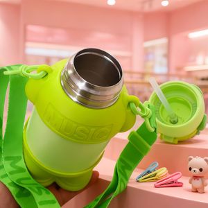 Gourde isotherme en acier inoxydable Music Bear avec paille pour enfants, utilisation extérieure, 500 ml, design dessin animé, double paroi isolée - Product Image 4