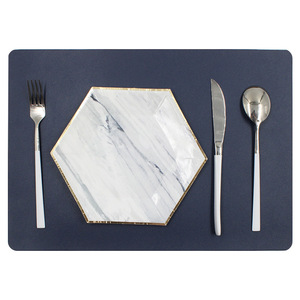 Manteles individuales de cuero PU Teslin en stock, estilo coreano, color liso sencillo, multicolor, aptos para uso doméstico y hotelero. - Product Image 2