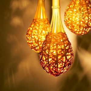 Bamboo Woven Pendant Lights Oval E27 Led Home Decoration Eye Caring Chandeliers - Product Image 2