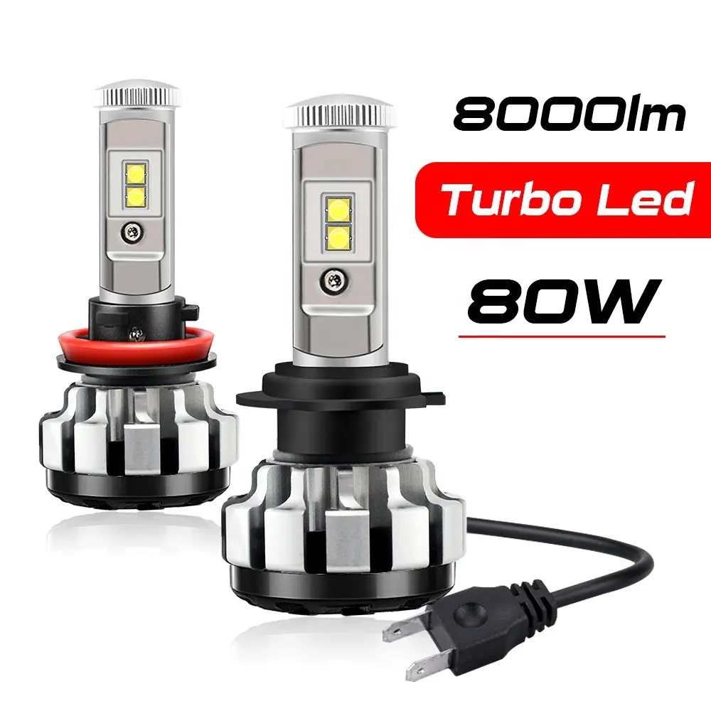 80W 8000lm High Power Led T1S H1 H3 H7 H8 H9 H10 H11 9005 9006 880 Tinggi Rendah Balok H4 H13 9004 9007 Fan LED Mobil Lampu T1