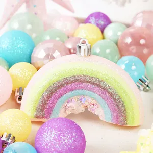 Nuovi 40 pezzi di caramelle miste glitterate infrangibili rosa personalizzate appese ornamenti per l'albero di palline di natale in plastica