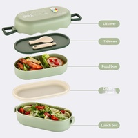 AHLE1111/ Op voorraad Groothandel Dubbellaagse Studenten Lunchbox Magnetronbestendig Minimalistische Ovale Fruit Bento Box Plastic Kantoor