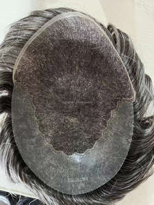 Peluca de cabello humano remy para <span class=keywords><strong>hombre</strong></span>, tupé de 6 pulgadas, color <span class=keywords><strong>gris</strong></span>, blanco y plateado, base de encaje liso natural con piel de pu, venta al por mayor - Product Image 5