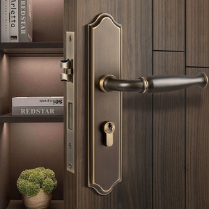Ensemble de poignées de porte classiques rétro <span class=keywords><strong>en</strong></span> laiton brossé doré pour chambre à coucher, avec serrure principale longue, processus de finition manuelle par tréfilage, pour villa et appartement - Product Image 1