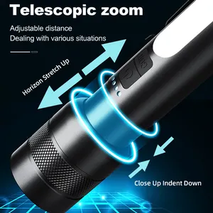 Outdoor Powerful Aluminum Zoomable XHP50 Rechargeable EDC Torch Light Side Light Camping LED Pocket Flashlight