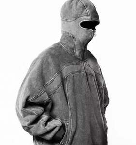 Sweat-shirt à capuche zippé pour homme, personnalisé, délavé à l'acide, style rétro à épaules tombantes, commande minimale faible, vente en gros - Product Image 5