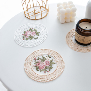 Handmade Cotton Table Place Mats Chic Plaid Round Embroidery Leaves Pattern Oilproof Waterproof for Home Wedding Dining Decor - Product Image 6