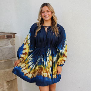 Robe midi <span class=keywords><strong>bohème</strong></span> tie-dye pour femmes |   Robe mi-longue à manches bouffantes pour l'été, les vacances et les sorties décontractées - Product Image 2