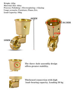 Ruedas de Repuesto para Muebles de Latón de Alta Calidad, Fabricación China, Aleación Resistente a la Corrosión, Ruedas Pequeñas y Resistentes para Piano - Product Image 6