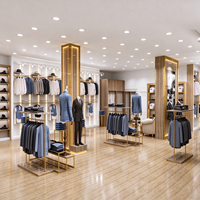 Présentoir de Magasin de Vêtements avec Cadre en Tube Doré, Poteau en Bois, Base en Marbre et Tringle Suspendue, Certifié CE ETL, Vente en Gros pour Boutiques
