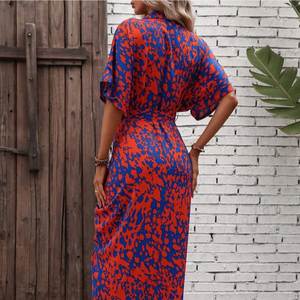 Allover Print Fledermaus Ärmel Gürtel Hemd Kleid Maxi Frauen Outfit - Product Image 2