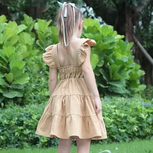 Fabrika stok düz renk çocuklar için rahat elbise yaz kız prenses çiçek baskılı etek bebek bebek kız elbiseler