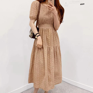 Nouvelle Robe Femme Printemps Chic à Manches Bulles en <span class=keywords><strong>Jacquard</strong></span> Creux Style Français - Product Image 4