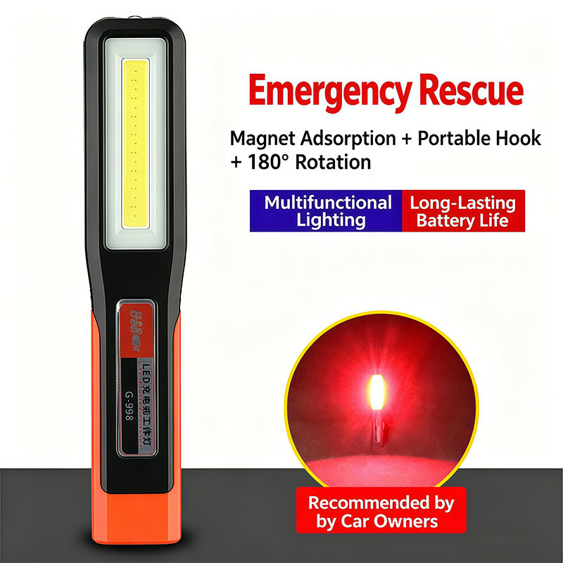 Rechargeable COB LED Work Light with Magnetic Base 360° Rotatable Hook USB Charging Inspection Lamp for Car Repair Emergency