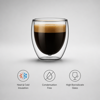 Tasse à thé en verre à double paroi isolée personnalisée OEM, en verre borosilicate, sans poignée