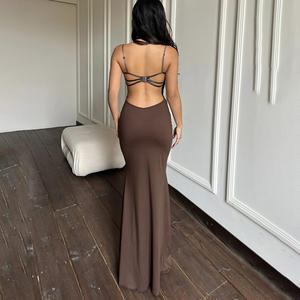 Vestido largo estilo sirena, ajustado, sin espalda, con relleno y sin tirantes, con ribete de encaje, para fiestas y vacaciones. - Product Image 6