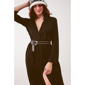 Robe longue ample à col plongeant en noir - Product Image 1