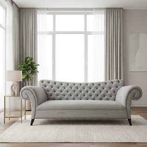 Elegante Juego de Sofás Chesterfield Gótico Vintage 2+3, Muebles de Estilo <span class=keywords><strong>Americano</strong></span> en Color Crema Cálido, Juego de Sofás Tapizados en Tela para Sala de Estar - Product Image 6