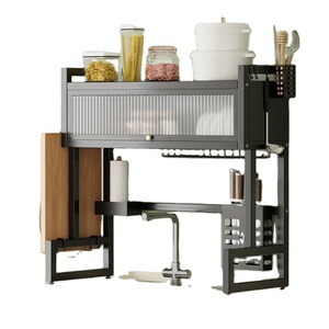 Soporte Doble Metálico para Palillos, Estante de Almacenamiento de Platos, Organizador de Cocina de Acero al Carbono, Escurridor de Fregadero, Rejilla Antipolvo para Encimera - Product Image 1