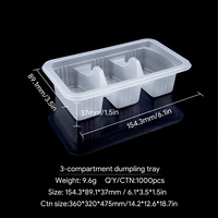 Conteneur alimentaire rectangulaire semi-transparent jetable en plastique PP, 3/15 compartiments, barquette à dumplings en blister, vente en gros Chine