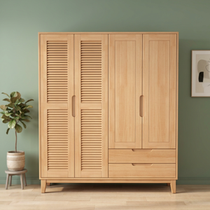 Modern Wooden Wardrobe With Shutter Doors Hinged Freestanding Scandinavian Design <b>Bedroom</b> <b>Storage</b> <b>Cabinet</b> - Product Image 3