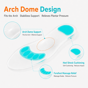 Semelles orthopédiques OEM ODM pour hommes, avec soutien de la voûte plantaire, <span class=keywords><strong>en</strong></span> gel de silicone massant, pour chaussures de sport, amortissant la douleur et les épine calcanéennes - Product Image 2