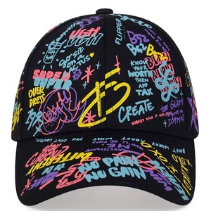 Topi bisbol kualitas tinggi, topi Baseball warna polos katun Graffiti bercetak Hip Hop - Product Image 3