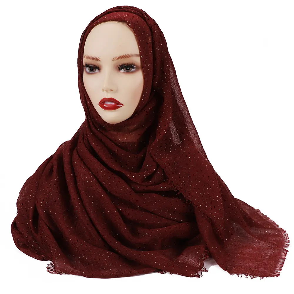 Muslim Glitter Crinkle Hijab Islamischer Schimmer Schal Weiches Baumwoll kopftuch Big Pashmina Gold Dots Wraps Schals Foulard