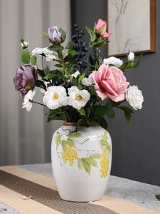 Vase de <span class=keywords><strong>cimetière</strong></span> blanc et jaune motif citron vase de fleurs végétales artificielles 3 pièces un ensemble - Product Image 2