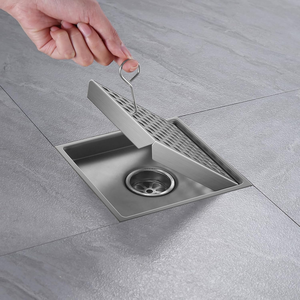Desagüe de ducha cuadrado de 6 pulgadas de acero inoxidable SUS 304 con rejilla extraíble y brida para baño - Product Image 3