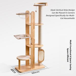 Hoog modern houten kattenklimrek, stabiel kattencondo boom met krabplank, speelgoed, binnenhuisdierenmeubilair - Product Image 1