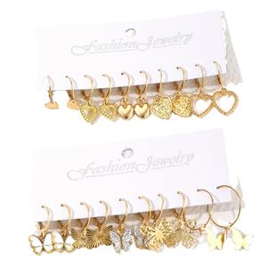 Joyería de Moda, Aretes de Aro Chapados en Oro, Forma de Mariposa y Corazón, para Mujer, Estilo Vintage, Uso Diario, Juego de 10 Piezas, 2024 - Product Image 2