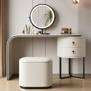 Ensemble de coiffeuse moderne de luxe en bois <span class=keywords><strong>blanc</strong></span> pour chambre à coucher avec tiroirs, miroir LED, meuble multifonctionnel au design unique - Product Image 1