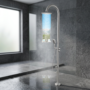 Colonne de douche extérieure moderne en acier inoxydable brossé avec panneaux de douche, robinet à cartouche céramique et pommeau de douche pour piscine - Product Image 3