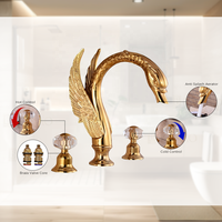 Robinet de lavabo de salle de bain en laiton chaud et froid, avec poignée en cristal, trois trous, robinet de lavabo séparé en forme de cygne, pour hôtel de luxe