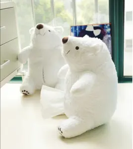 2020 plush custom 35cm white polar bear tissue box/car teddy bear paper towel box holder/stuffed bear animal tissue box toy