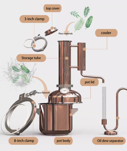 Distillateur d'huiles essentielles rétro en cuivre pur 8L Rose <span class=keywords><strong>Citron</strong></span> Lavande pour la maison, équipement de distillation d'hydrolat, machine à brasser - Product Image 3
