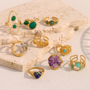 Estilo Europeo Americano Retro 18K oro estrella de mar piedra preciosa He luz transfronteriza joyería de lujo anillos de moda de acero inoxidable - Product Image 5