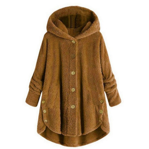 Custom logo Design Women's Oversized Hooded Plush <strong>Teddy</strong> <strong>Coat</strong> for Autumn Winter Loose Warm Outwear Buttoned Soft Jacket <strong>Plus</strong> <strong>Size</strong> - Product Image 2