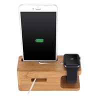 Base de Carga Universal de Madera de Bambú con Soporte para Teléfono y Soporte para Apple Watch, Diseño Tradicional Multifuncional