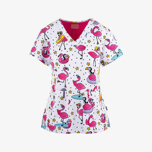 Bestex Custom Womens Doctor Scrubs Top stampato infermieristica <span class=keywords><strong>lavoro</strong></span> Scrub Top Skull stampato Medical Scrubs uniformi set - Product Image 3