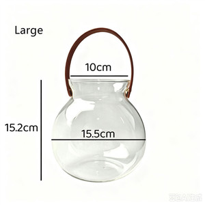 Decoración Nórdica para Habitaciones, Macetero Redondo de Vidrio Transparente, Terrario de Vidrio Soplado a Mano, Floreros de Vidrio Hidropónico con Correa - Product Image 6