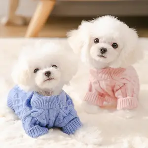 Pullover anjing kecil, baju hangat tebal Turtleneck klasik rajut kabel cuaca dingin untuk anjing