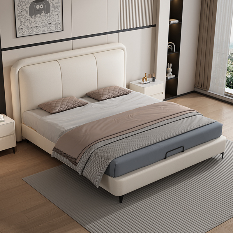 Solid wood single-layer leather bed (mattress not included)