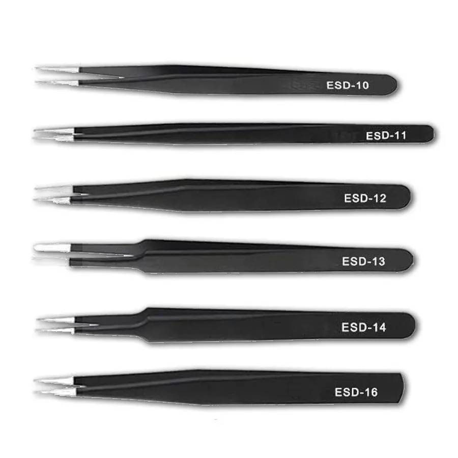 Industrial mobile tools Professional Stainless Steel Slant Pointed Curlved Tip esd tweezers