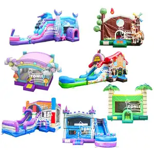 Inflatable Commercial Grade Indoor Moon Bounce House Bouncy Castle Jumper With Water Slide Inflatable Mini Used Moonwalker Jumping Bouncer