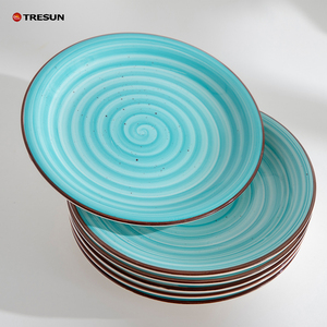 Assiette Rustique Chinoise Écologique en Grès Peinte à la Main, Motif Spirale Bleue, 10,5 Pouces, Prix Usine - Product Image 3