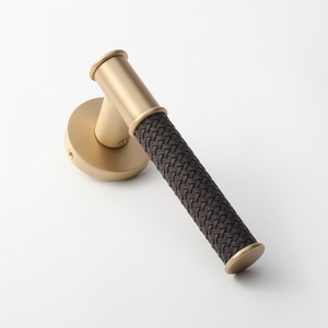 Maxery pegangan pintu kulit anyam kulit asli pintu kuningan padat perangkat keras Modern Satin mewah tuas kuningan pegangan pintu Villa Hotel - Product Image 6