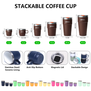 Tazas de Café Espresso Apilables <span class=keywords><strong>FindMe</strong></span> de 4/6/8 oz, de Doble Pared, Aisladas al Vacío, de Acero Inoxidable 304 18/8, Tazas Térmicas de Vidrio - Product Image 2